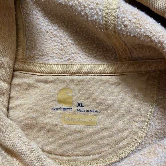 CARHARTT Mens XL Original Fit Yellow Hoodie Sweatshirt Workwear Sleeve Spellout* - Picture 7 of 16